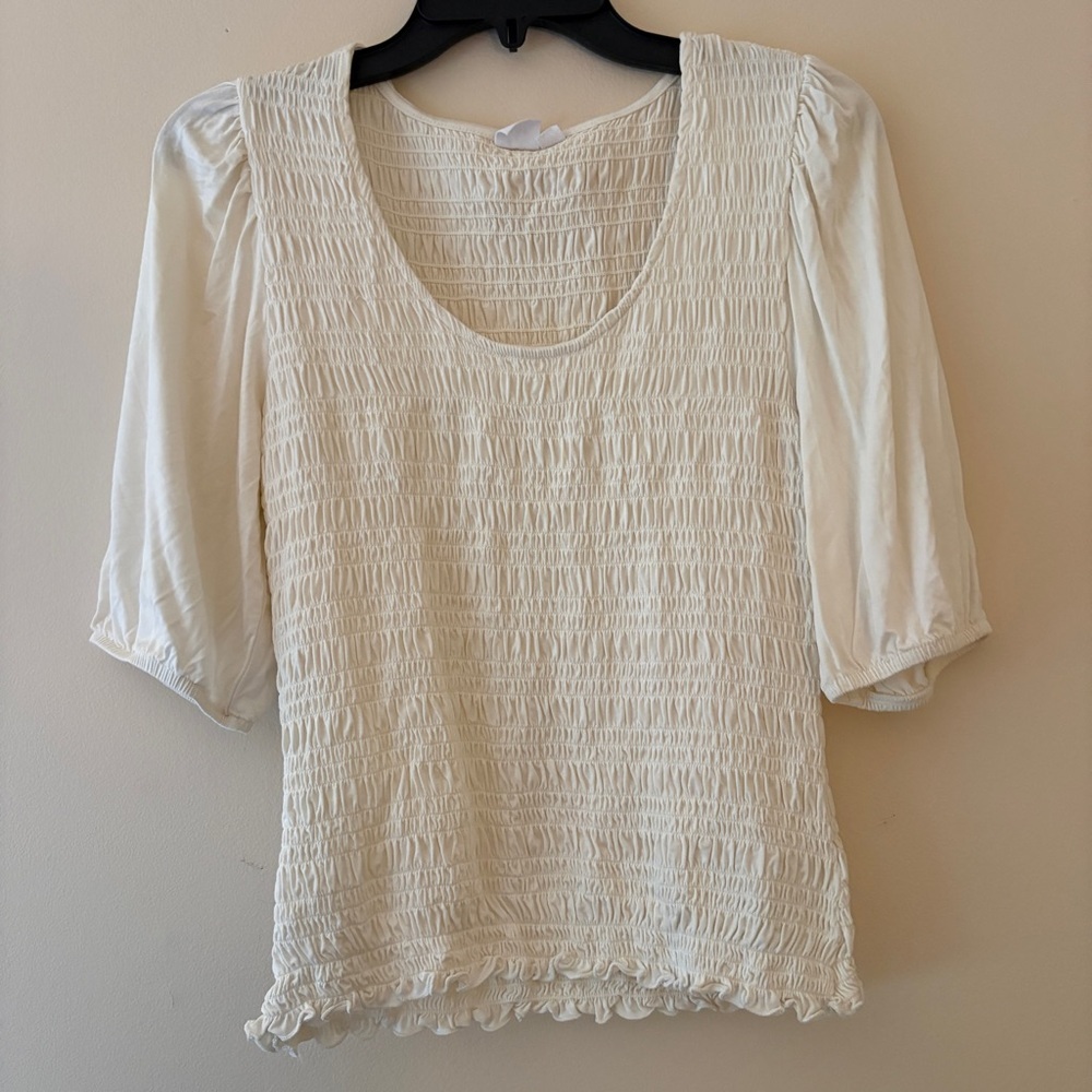GAP Ivory Smocked Puff Sleeve Stretch Blouse Small Cottagecore